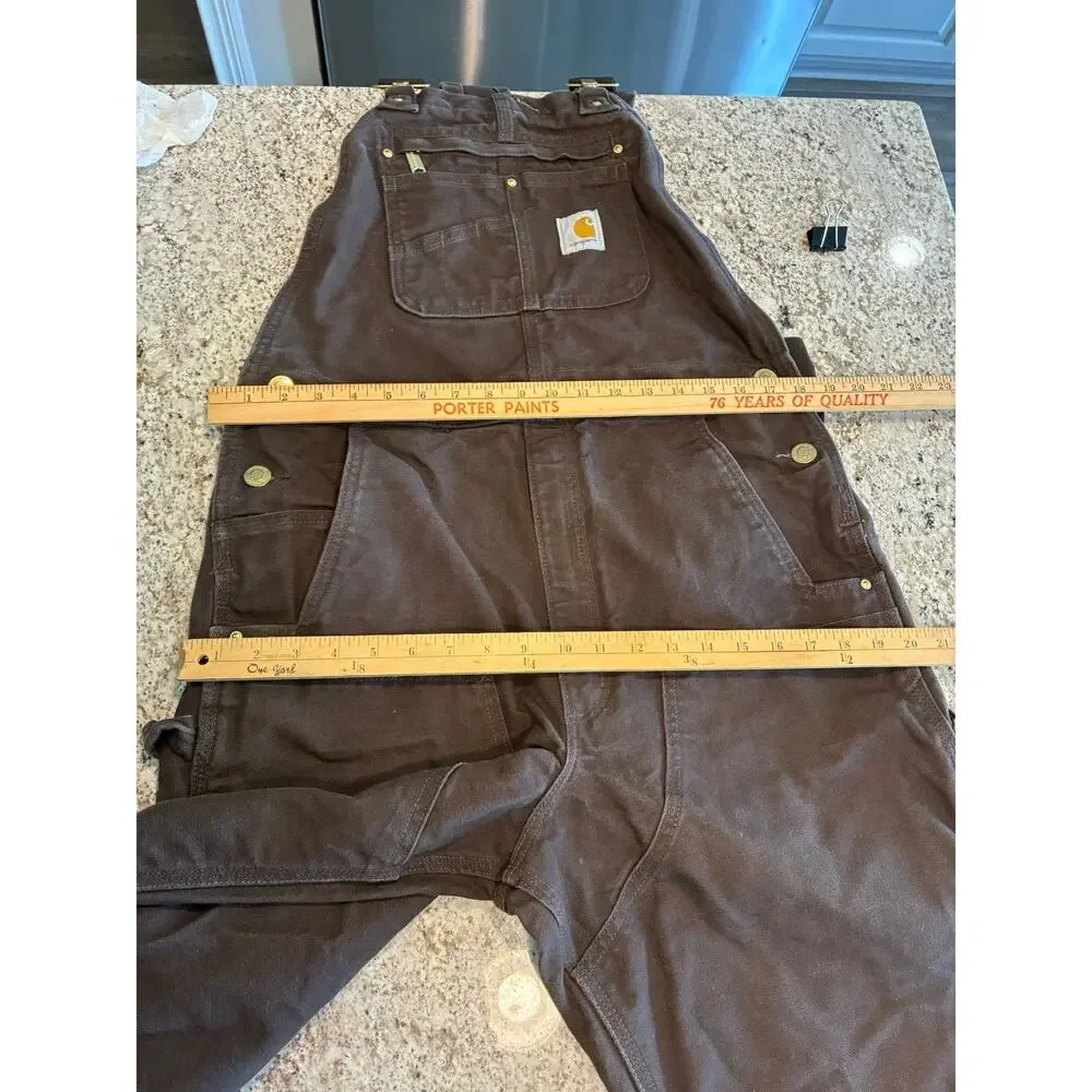 Carhartt Mens Iconic R01 Relaxed Fit Duck Bib Overalls Dark Brown Size 34X32 - Picture 4 of 8